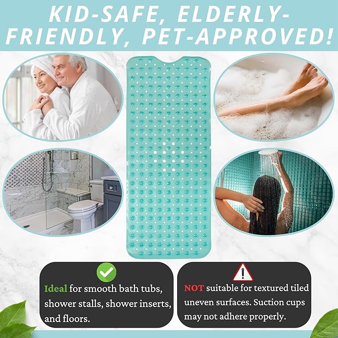 ENKOSI Bath Mat - Large Non Slip Bathtub & Shower Mat - Extra Long 40 x 16 Inch Bathroom Mats for Tub Nonslip Anti Slip Bathmats (40x16 Turquoise 1-Pack)