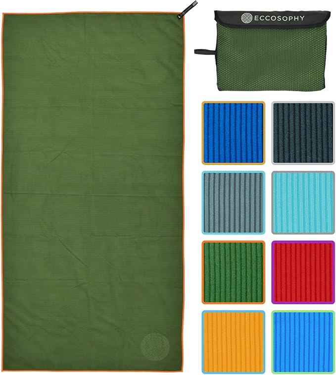 ECCOSOPHY Microfiber Beach Towel – Quick Dry Gym Towel, Highly Absorbent with Ribbed Texture, Lightweight – Ideal for Travel, Pool, Yoga, Fitness & Outdoor Adventures – 40x20 Fern