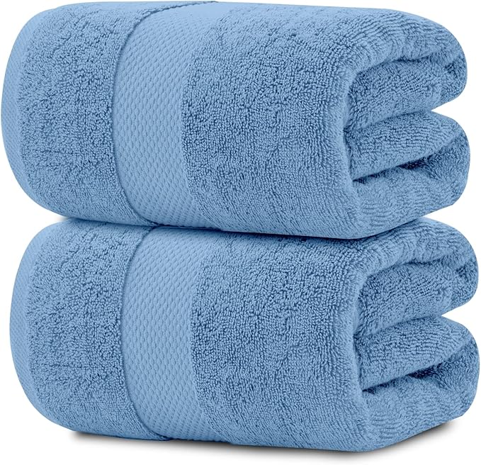 White Classic Luxury Soft Bath Sheet Towels - 650 GSM Cotton Luxury Bath Towels Extra Large 35x70 | Highly Absorbent and Quick Dry | Hotel Quality Extra Large Bath Towels Oversized, Light Blue, 2 Pack