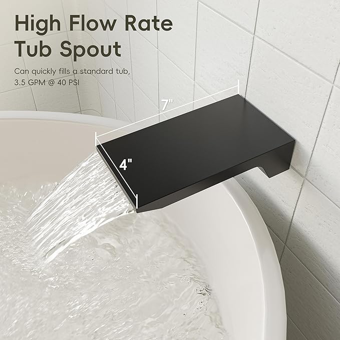 Gabrylly Shower System with Tub Spout, Wall Mounted Tub Shower Faucet Set for Bathroom with High Pressure 10" Rain Shower head and 3-Setting Handheld Shower Head Set, Matte Black