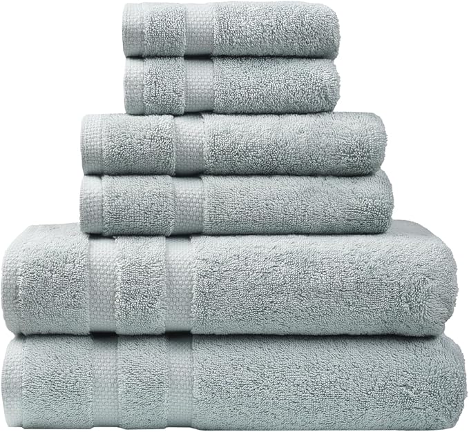 SOFE H&L | Olea Luxury Turkish Cotton Bath Towels Set of 6 : 2 Bath Towels 2 Hand Towels 2 Wash Cloths, Light Blue | Thick, Premium, Soft, Durable, Absorbent - Hotel Quality Towel Sets for Bathroom