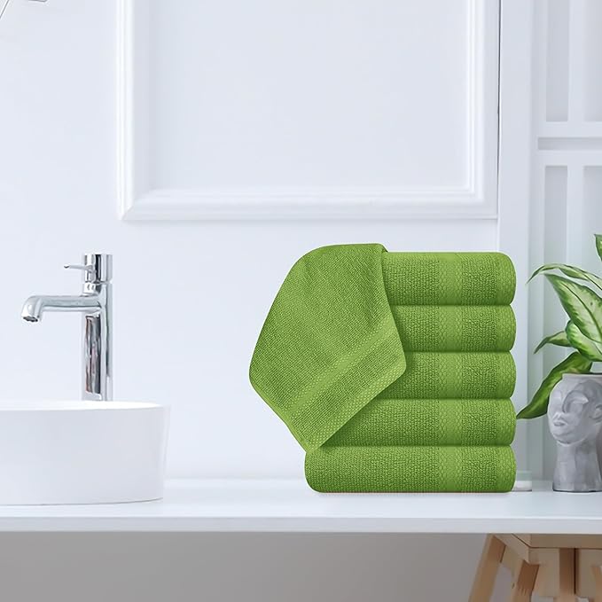 GLAMBURG Ultra Soft 12-Piece Washcloths Set 13x13-100% Ringspun Cotton - Durable & Highly Absorbent Face Towels - Ideal for use in Bathroom, Kitchen, Gym, Spa & General Cleaning - Kiwi Green