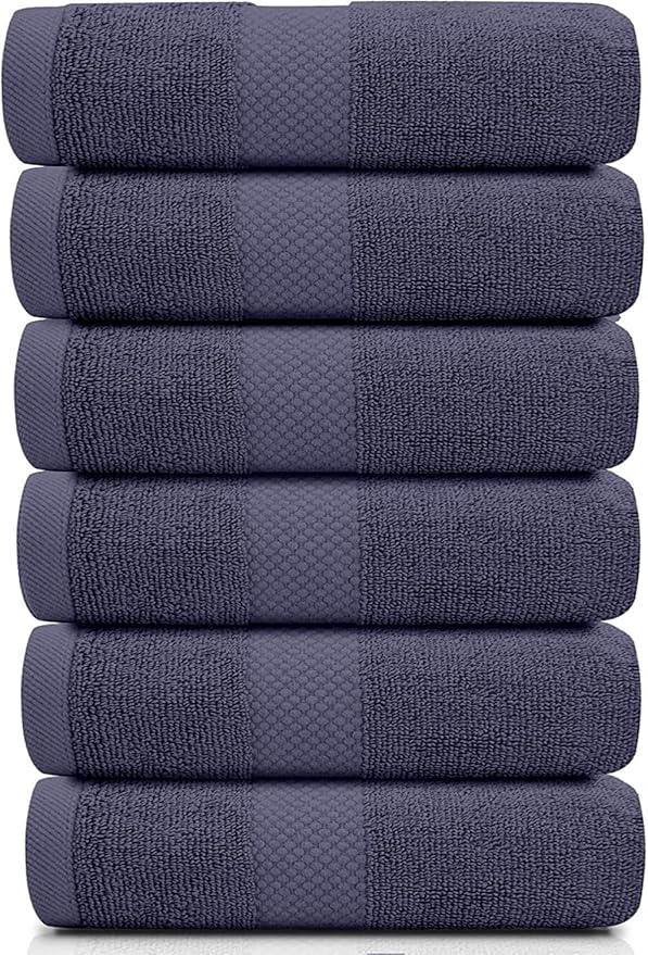 White Classic Luxury Navy Blue Hand Towels - Soft 100% Turkish Cotton | Highly Absorbent Hotel spa Bathroom Towel Collection | 16x30 Inch | Set of 6