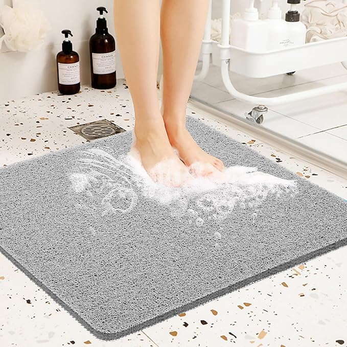 Joyhalo Shower Mats for Showers Anti Slip for Elderly, 24'' x 24'' Non Slip Bath Mat for Inside Shower, Bath Tub Mats for Bathroom Non Slip for Shower, PVC Loofah Bathroom Mats, Grey