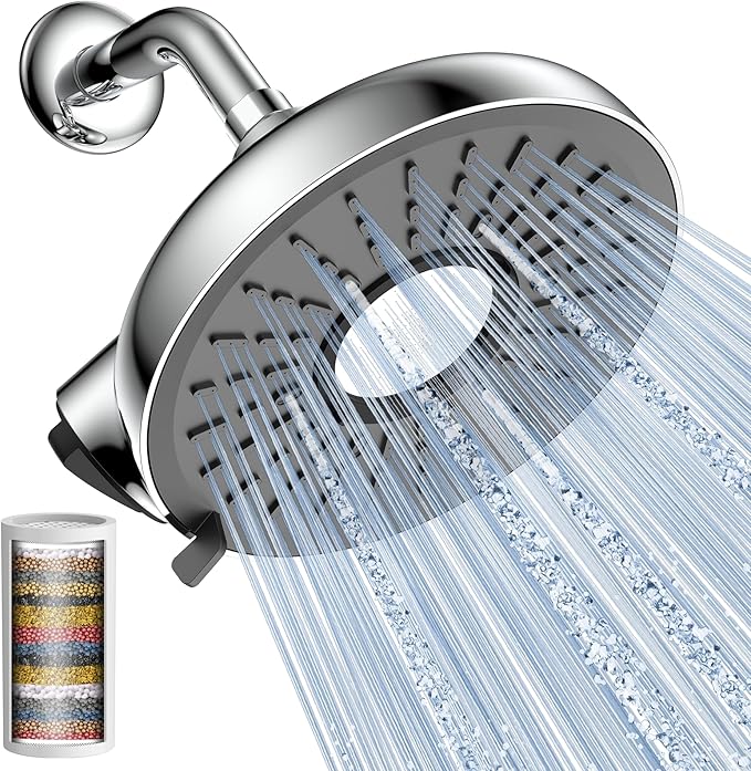 Filtered Shower Head - 8 Inches High Pressure Fixed Rain Showerhead with Filter - Dermatologists Recommend It to Soften Hard Water and Prevent Hair and Skin Problems-filtro para ducha de baño(Chrome)