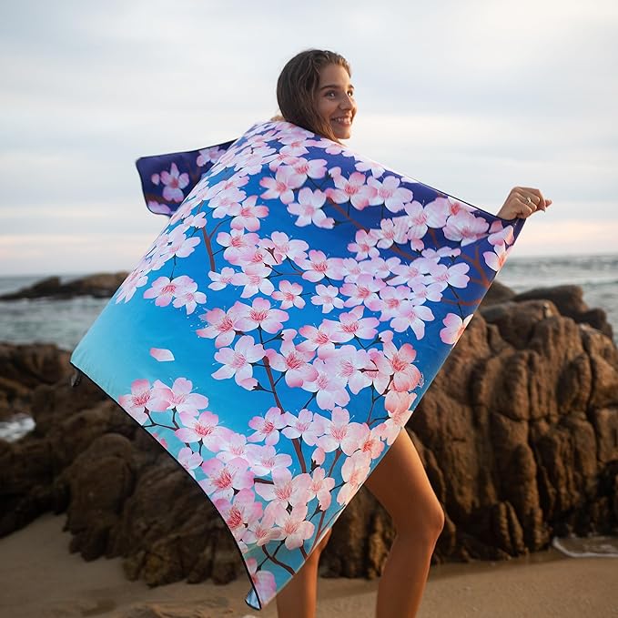 Elite Trend Quick Dry Towel Extra Large 78x35 Inch - Microfiber Beach Towel - Perfect for Beach, Travel, Swimming, Pool, Yoga, Hiking, Camping - Lightweight, Fast Drying, Compact for Adults (Sakura)