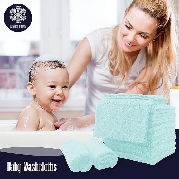 16 Pack Baby Washcloths - Luxury Coral Fleece - Extra Absorbent and Soft Wash Clothes for Newborns, Infants and Toddlers - Suitable for Sensitive Skin and New Born-Baby Shower-Frozen Blue,10x10 Inch