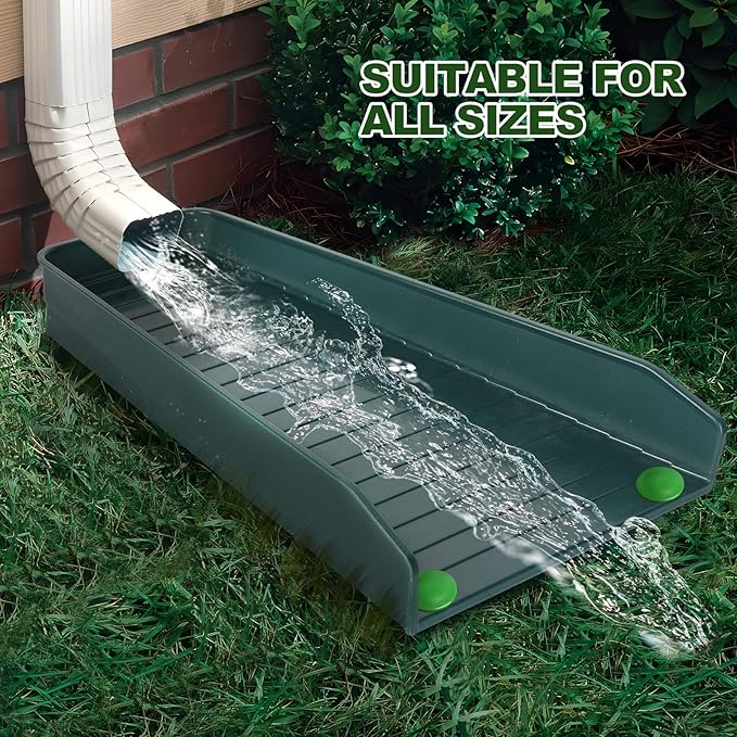 Gutter Downspout Splash Block,16.3"Drain Gutter Guard Diverter,Gutter Downspout Extensions for Water Drainage, Fixable Down Spout Drain Trays,Drainage to Protect House Foundations (2PC Brown)