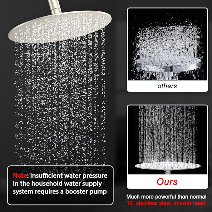 Shower Faucet Set 10IN Brass Rough-In Valve Body Trim Kit Rainfall Included Handle Accessories Complete 2 Functions with Rain Head and Handheld Bathroom Systems (10'', Brushed Nickel)