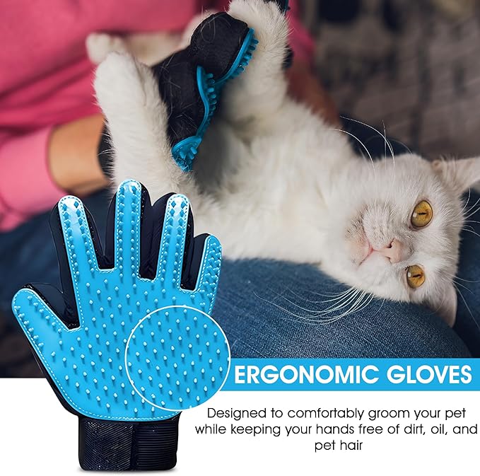 Upgrade Pet Grooming Gloves, Grooming Gloves for Dogs, Cats, Rabbits & Horses with Long and Short Hair, Efficient Pets Hair Remover Mittens - 1 Pair (Sky Blue)