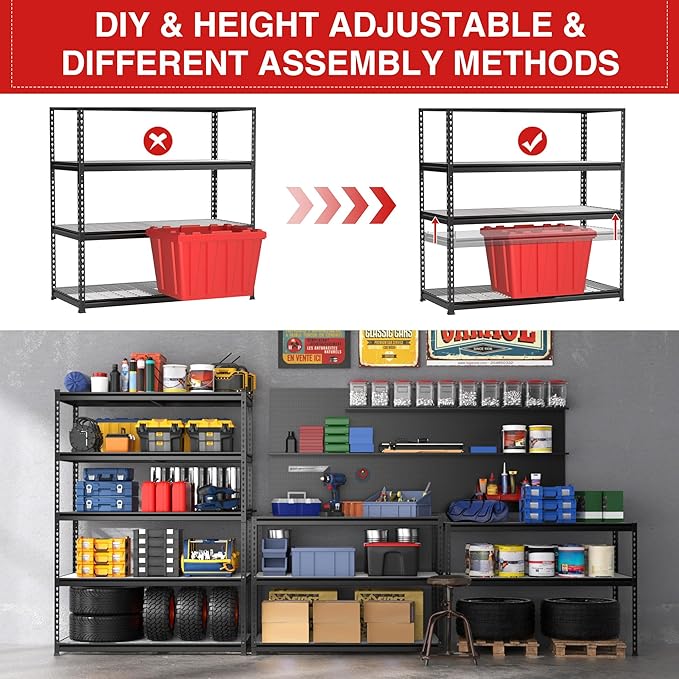 WORKPRO 5-Tier Heavy Duty Metal Shelving Unit, 48”W x 24”D x 72”H, Adjustable Storage Rack, 4000 lbs Total Load Capacity, Ideal for Garage, Basement, Warehouse, Workshop