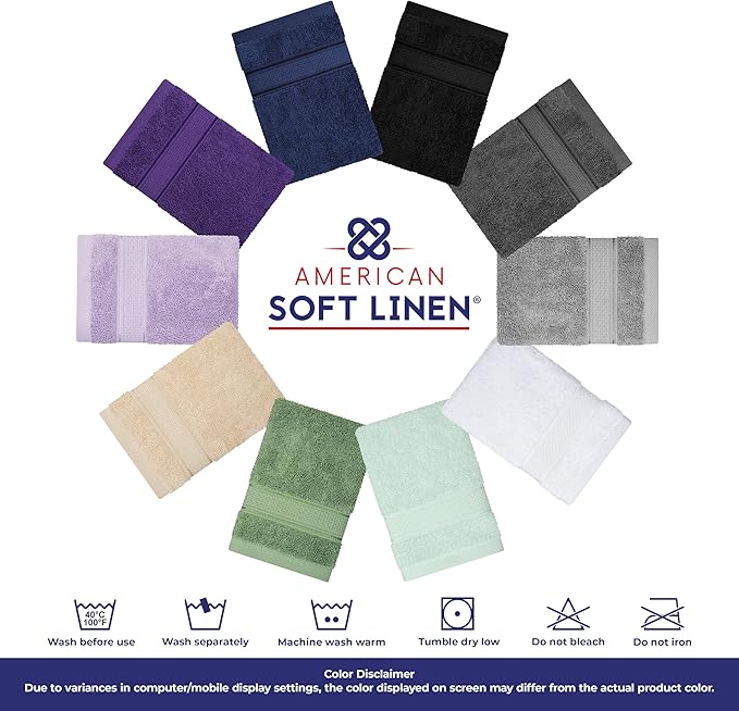 American Soft Linen Salem Washcloth Sets, 4 Piece Luxury 600 GSM 100% Cotton Washcloths for Bathroom, 13x13 inches Washrags Premium Quality Hand Face Towels, Sage Green