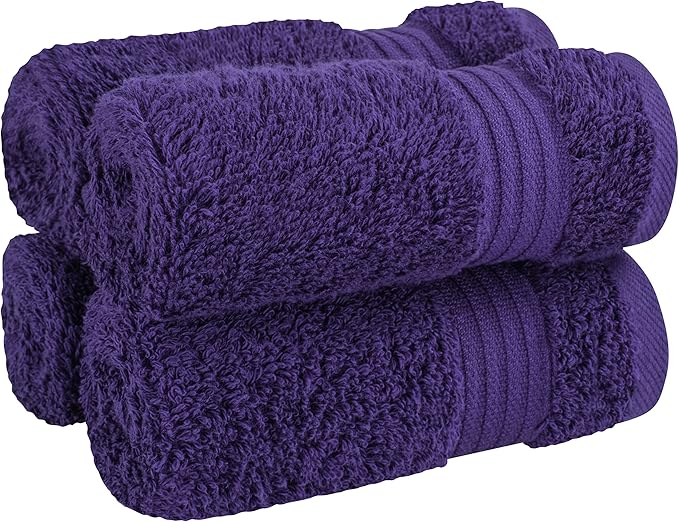 Cotton Paradise 100% Cotton Turkish Washcloth Set for Bathroom, 4 Piece Soft Absorbent Small Hand Face Towels Wash Rags, Purple