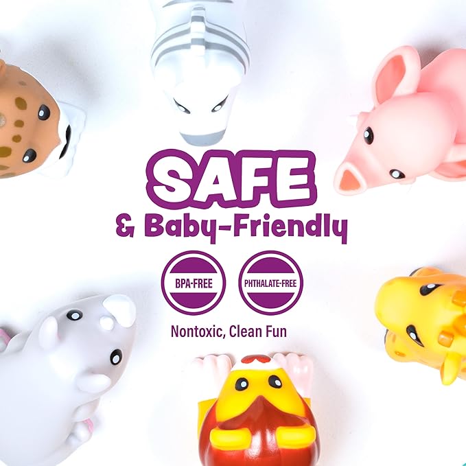 Tub Works® Savanna™ Mold Free Bath Toys, 6 Pack | Sealed, No Hole Bath Toys Design Keeps Moisture Out | Soft, Squeezable & Float on Water | Easy-Grip Baby & Toddler Bathtub Toys | Great Baby Pool Toys