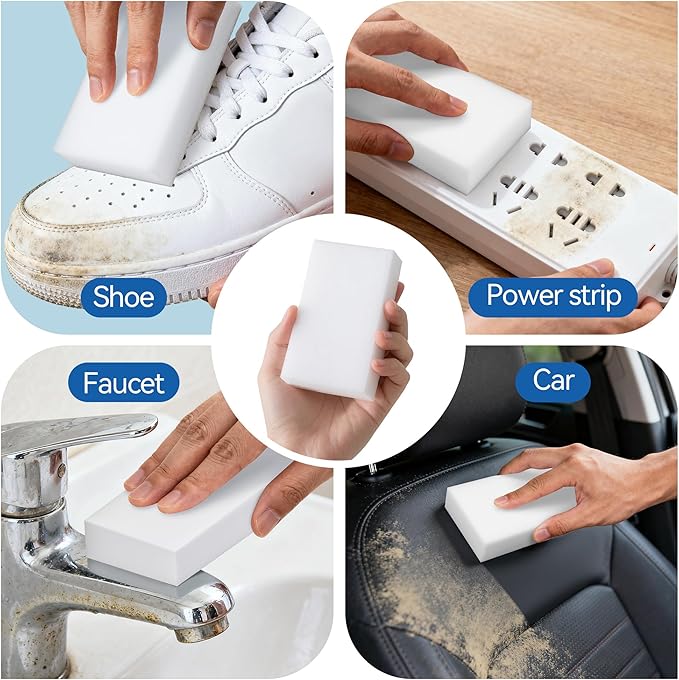 100 Pack Magic Sponge Eraser, Non-Scratch Melamine Sponges in Bulk, Multi Surface Power Scrubber Foam Cleaning Pads for Bathtub, Floor, Baseboard, Bathroom, Wall Cleaner - White Sponges