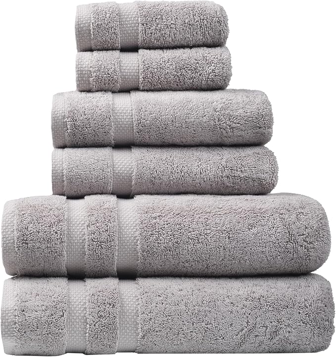 SOFE H&L | Olea Luxury Turkish Cotton Bath Towels Set of 6 : 2 Bath Towels 2 Hand Towels 2 Wash Cloths Cool Gray | Thick, Premium, Soft, Durable, Absorbent - Hotel Quality Towel Sets for Bathroom
