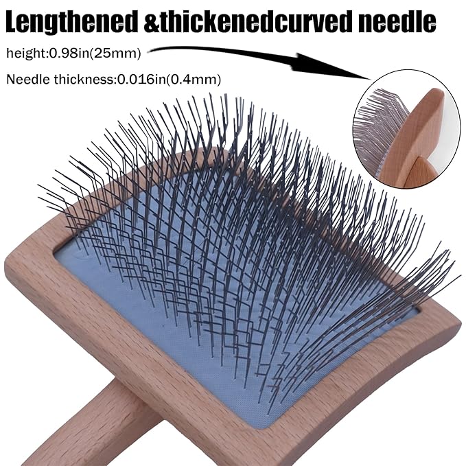 Big slicker brush for large dogs - Dog Brush for Shedding & Long Hair Cats Tool: Thick Coat Daily Care Painless Mat Remover Trusted by Pet Owners" (natural wood color)