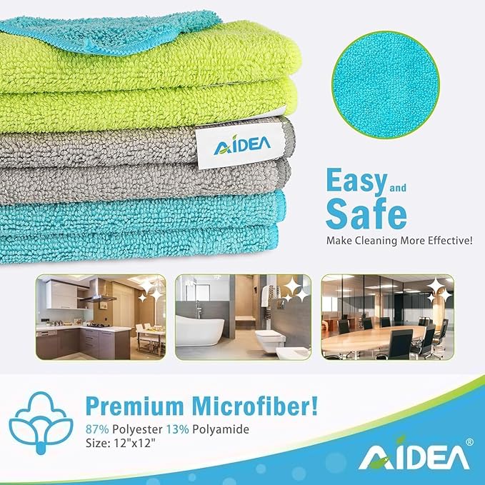 AIDEA Microfiber Cleaning Cloth-150PK, Soft Microfiber Towels for Cars, Absorbent Cleaning Rags, Lint-Free Streak-Free Wash Cloths for House, Kitchen, Window(12in.x12in)
