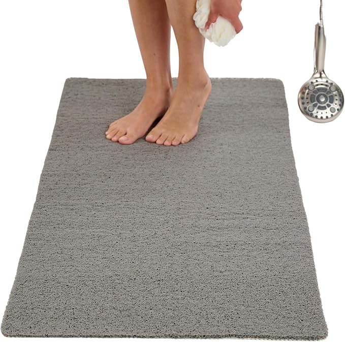 Anti Slip Shower Mat - Non Slip Shower Mats for Inside Shower - Large 47x24 Loofah Shower Floor Mat Non Slip - Bath Mat for Shower - Secure Mat Without Suction Cups (47x24 Gray)