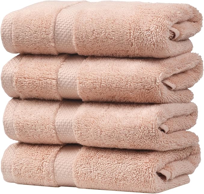 SOFE H&L | Olea Towel Set | 100% Cotton Premium Turkish Towels for Bathroom | Soft, Absorbent, Durable (Blush, Set of 4 - Washcloth)