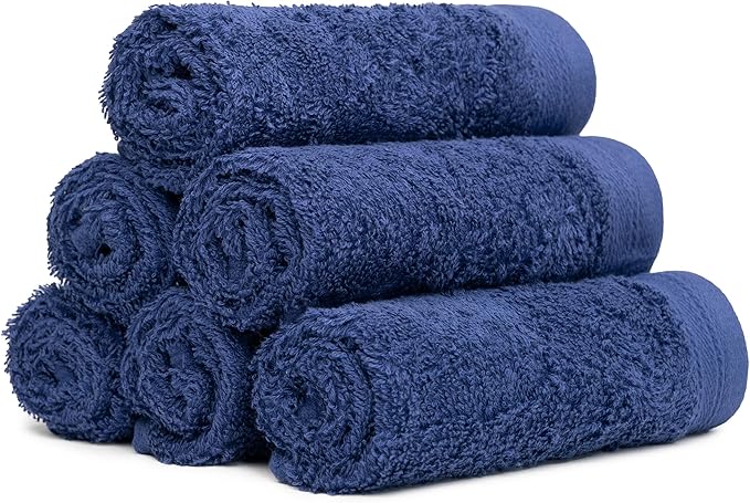 100% Cotton Washcloths Set 13” x 13” | Navy Blue Towels | Set of 6 Ultra Soft and Highly Absorbent Washcloths Sets for Bathroom, Gym, Spa | Machine Washable Face Towel
