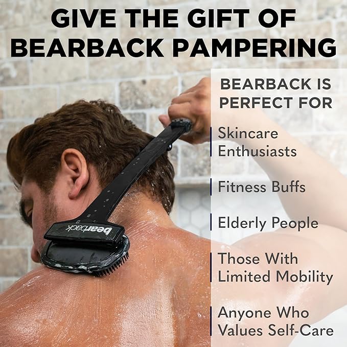 Bearback Silicone Body Scrubber with Extendable Handle – Back Scrubber for Shower, Men & Women – Removable Soft Brush, Gentle, Hygienic & Easy to Use