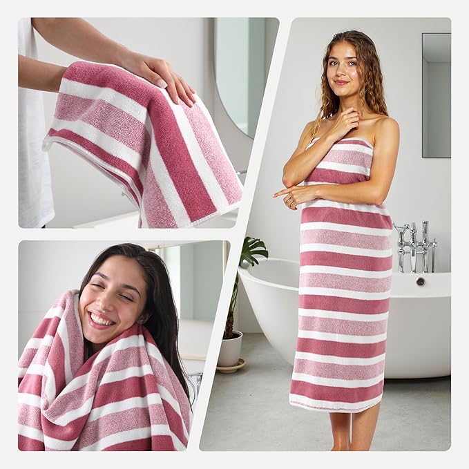 REDKISS Ultra Soft Bath Towel Set 6-Piece 35"x70" | 100% Microfiber, Highly Absorbent | Quick Dry Towels for Bathroom, Spa, Gym | 2 Bath, 2 Hand, 2 Washcloths | Pinkish-red