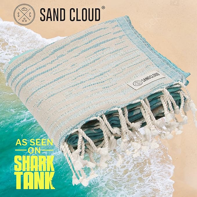 Sand Cloud Turkish Beach Towel - Sand Free - 100% Organic Turkish Cotton Yarn - Quick Dry Towel for Beach, Picnic Blanket or Throw - As Seen on Shark Tank - Waves