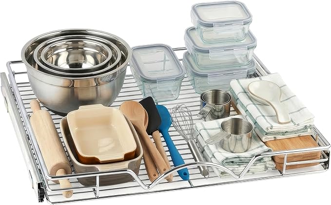 HOLDN’ STORAGE Pull Out Cabinet Organizer, Heavy Duty Caddy w/Lifetime Limited Warranty -22”W x 21”D - Requires At Least 23-1/4” Cabinet Opening, Steel Metal Cabinet Drawers Slide Out, Chrome