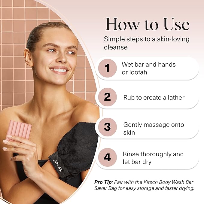 Kitsch Cleansing Tart Cherry Soap Bar with Refreshing Scent - Eco-Friendly Body Wash Women Love - Cherry Solid Bar Soap for Daily Use - Silicone, Sulfate and Paraben Free, Made in USA - 4oz
