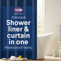 Clorox 2-in-1 Bathroom Shower Curtain Liner, Durable Fabric, Weighted Magnets for Bath Water Control, Washable Premium Quality, Modern - 72" x 72" Blue