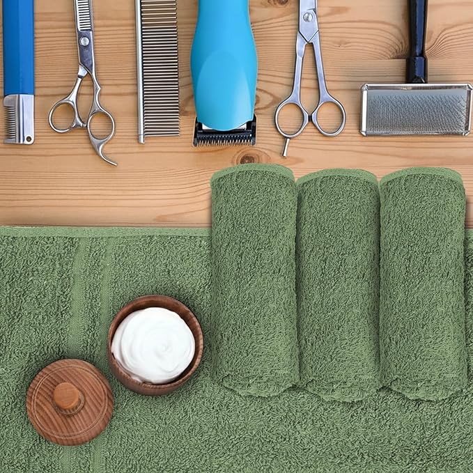 24 Pack Green Hand Towel 100% Cotton Spa Towel – 16x26 inches Highly Absorbable Facial Towels Gym, Hair Towel and Face Towel Bulk Small Towels (Not Bleach Proof)