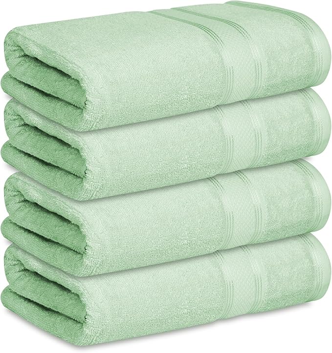 Casa Lino Light Sage Green Bath Towels Set of 4 (54" x 27") - Large Bathroom Towel Set - 100% Cotton Towels for Bathroom - Highly Absorbent & Quick Dry Bath Towel Multipack - New Apartment Essentials