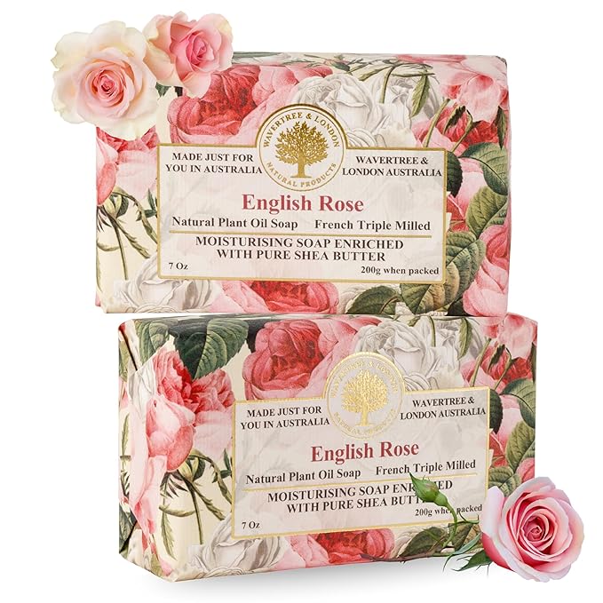 Wavertree & London English Rose Scented Natural Soap Bars for Women & Men (2 x 7oz) – Moisturizing Triple-Milled Soap Bars Enriched with Shea Butter – Plant-Based Bath & Body Bar for All Skin Types