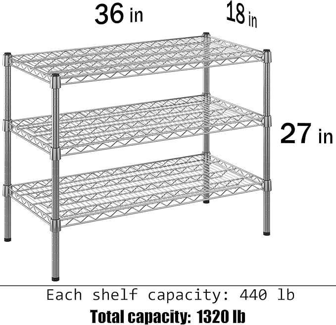 18" Deep x 36" Wide x 27" Height Wire Shelving Kit | 3-Tier | NSF Commercial Storage Rack Unit