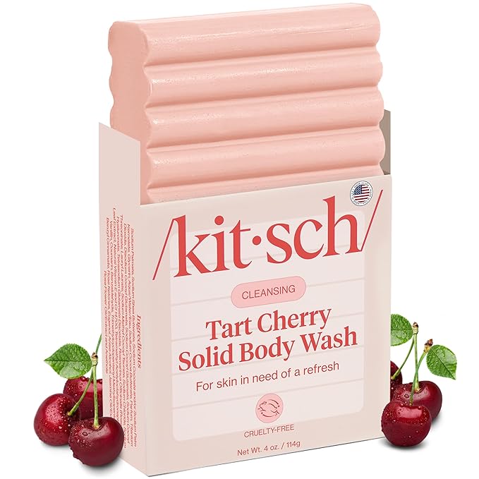 Kitsch Cleansing Tart Cherry Soap Bar with Refreshing Scent - Eco-Friendly Body Wash Women Love - Cherry Solid Bar Soap for Daily Use - Silicone, Sulfate and Paraben Free, Made in USA - 4oz