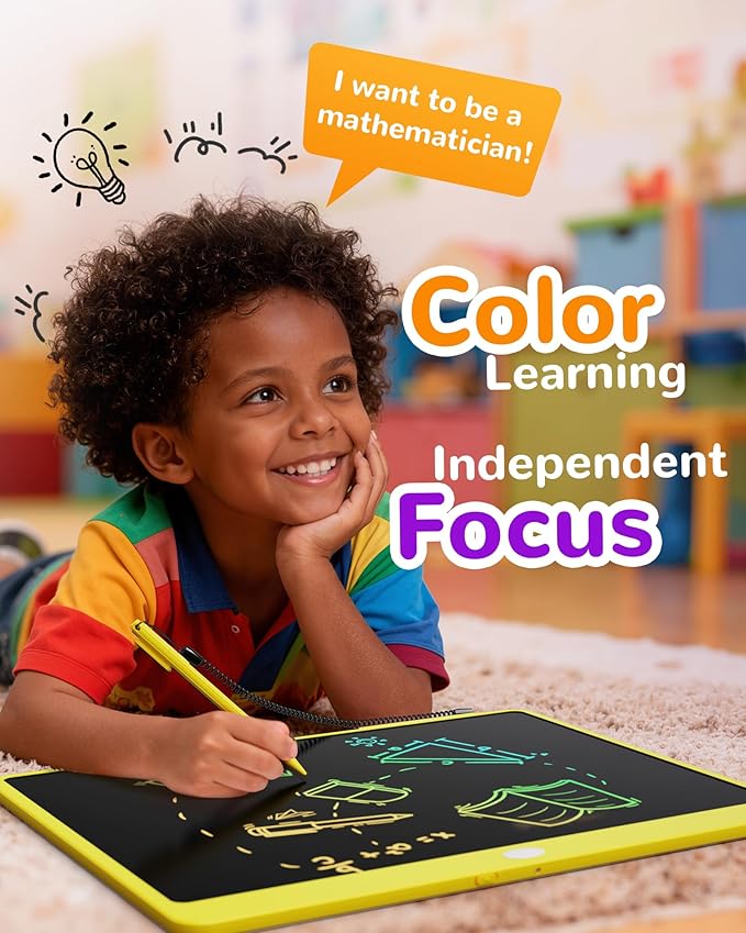 KOKODI LCD Writing Tablet, 16 Inch Colorful Toddler Doodle Board Drawing Tablet, Erasable Reusable Electronic Drawing Pads, Educational and Learning Toy for 3-6 Years Old Boy and Girls(Yellow)