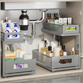 2 Pack 15.74IN-Depth Under Sink Organizer With Next-Gen Ball-Bearing Slides,2-Tier Pull Out Cabinet Storage,Height Adjustable Drawer Shelf for Bathroom,Kitchen,Laundry,Cabinet,Pantry-Gun Gray
