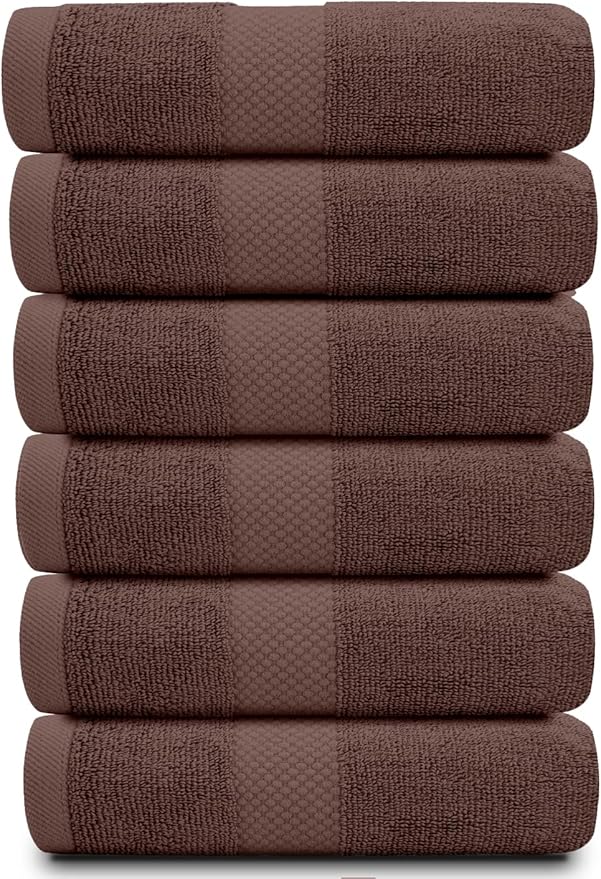 White Classic Luxury Brown Hand Towels - Soft 100% Turkish Cotton | Highly Absorbent Hotel spa Bathroom Towel Collection | 16x30 Inch | Set of 6
