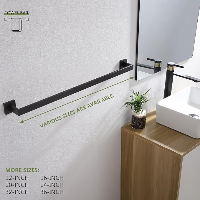 KOKOSIRI 32-Inch Single Towel Bar, Bathroom Kitchen Towel Holder, Wall Mounted SUS304 Stainless Steel Towel Rack 2 Pack, Matte Black, B4003BK-L32-P2