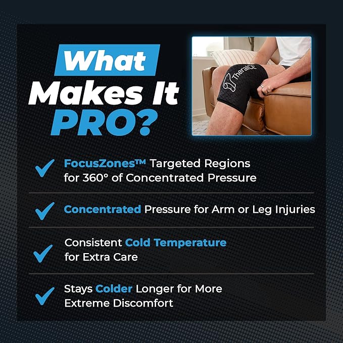 TheraICE Knee Ice Pack Wrap Compression Sleeve for Injuries, Reusable Gel Cold Packs Brace Also for Hamstring & Qaud - Flexible Cold Wrap Recovery from & Pain Relief (XL)