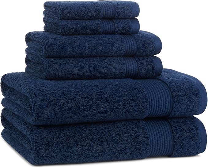 Arkwright Bath Towels Set of 6 - Super Soft 100% Cotton, 600 GSM Quick Dry & Absorbent, Luxury Bathroom Essentials with 2 Shower Towels, 2 Hand Towels and 2 Washcloths, Lapis Navy