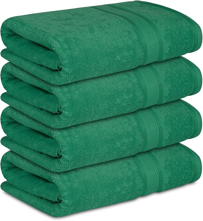 Casa Lino Green Bath Towels Set of 4 (54" x 27") - Large Bathroom Towel Set - 100% Cotton Towels for Bathroom - Highly Absorbent & Quick Dry Bath Towel Multipack - New Apartment Essentials