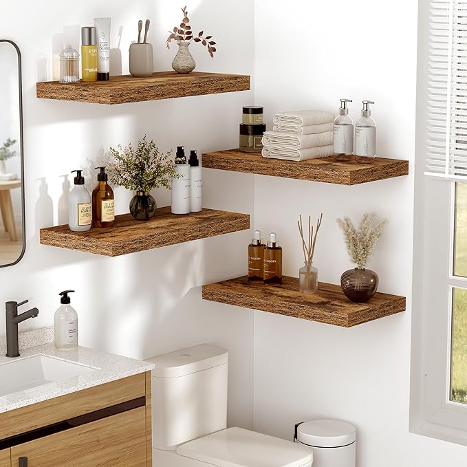 Vivelove 10 Inch Deep Floating Shelves 55 inch Long, 55 x 10 Wide Wall Shelves with Invisible Brackets, for Bedroom Bathroom Living Room Kitchen Office, Farmhouse Home Decor, Set of 2, Rustic Brown