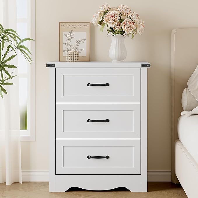 3-Drawer Dresser for Bedroom, Small Wooden Chest of Drawers with Metal Handles, Narrow Storage Cabinet with Anti-Tipping Design, Sturdy Dresser Organizer for Closet, Living Room, Entryway