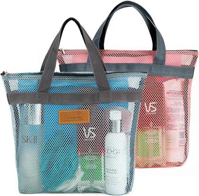 Mesh Shower Caddy Bag Portable Hanging Toiletry and Bath Organizer with Zipper for Travel, Gym, Camping, College Dorms, Beach