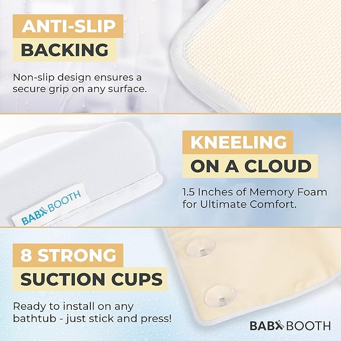 Bath Kneeler and Elbow Rest Pad, Extra Thick Baby Bath Kneeling Pad and Elbow Pad for Bathtub. Bath Tub Elbow Pad with Infant Toy and Baby Accessories Organizer, Off White Color