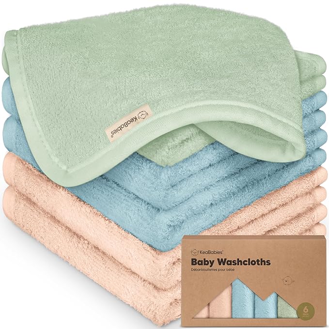6-Pack Baby Washcloths - Soft Absorbent Viscose from Bamboo Wash Cloths for Babies, Kids, Toddlers, Infant, Newborn Bath Towels, Gentle on Sensitive Skin, 10x10 Reusable Face Towels (Mellow)