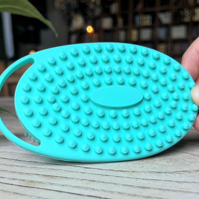 Premium Sensory Brush for Kids or Autism,Soft Silicone Body Scrubber,2 in 1 Sensory Room Occupational Therapy Brushes,Silicone Loofah,Pet Shower Brush Bath Shampoo Brushes(hangable-Oval-Teal)