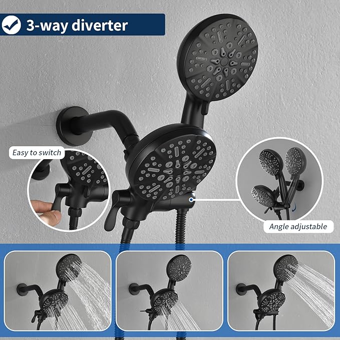2 Handle Shower Faucet Shower System Complete 2 in 1 Shower Combo Set with Handheld Showerhead Shower Trim Kit Wall Mounted Shower Fixtures Matte Black
